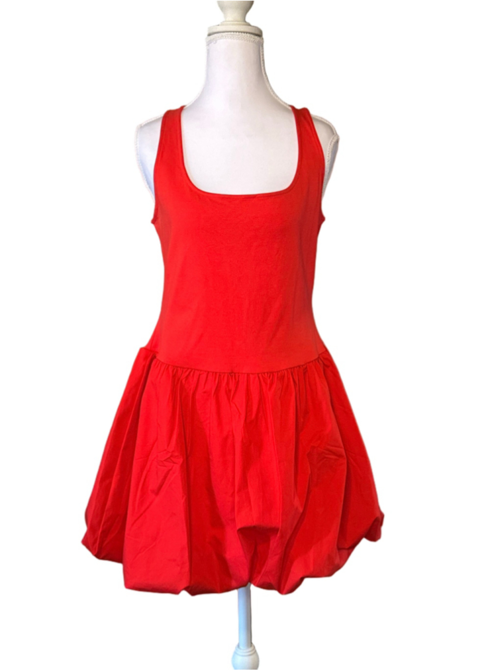 Mango MNG Coral Red Drop Waist Bubble Hem Mini Dress Size 6